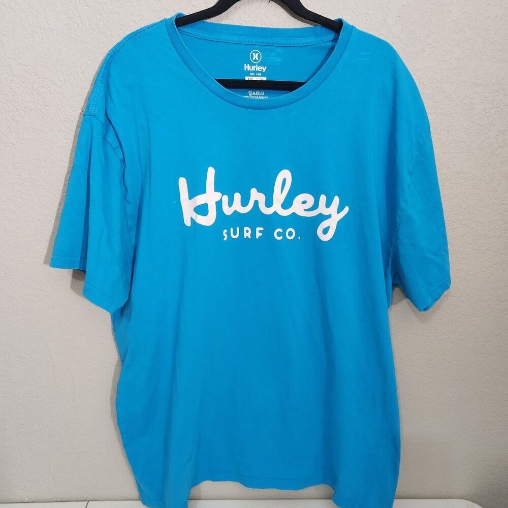 Hurley Shirt Mens XXL Blue Graphic T-Shirt Blue White Spell out Hurley Surf Co